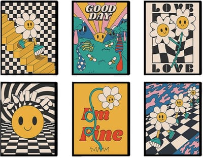 Allecto - Wandafbeeldingen - Posterset - Decoratie voor woonkamer en slaapkamer - Set van 6 x A4 - Moderne kunst - Geschikt voor kinderen en badkamers