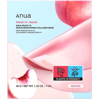 Anua Peach 70 Masque Éclaircissant au Collagène Niacinamide Ensemble de Masques en Feuille Radiance & Raffermissant 4 Feuilles