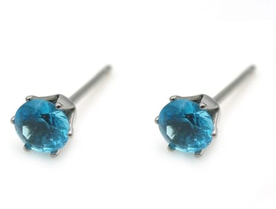 Oorknopjes dames - Titanium - G23 - 4mm - rond - licht blauw - kristal steentje