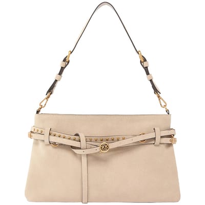 PINKO schoudertas Belt Bag Classic Suede Beige - Smoke Grey - Antique Gold