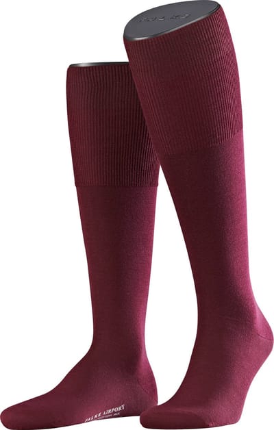 FALKE Airport lang eenkleurig wol katoen kniekousen heren rood - maat 45-46