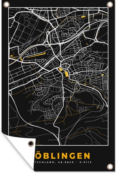 Muurdecoratie Böblingen – Stadskaart – Gold – Plattegrond – Stadskaart – Kaart - Duitsland - 120x180 cm - Tuinposter - Tuindoek