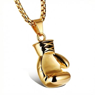 Goudkleurige Bokshandschoen Ketting voor heren – 60cm RVS Heren ketting met Sportieve Hanger