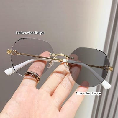 Lunettes progressives photochromiques avec design sans monture et bords biseautés élégants pour femmes. 3317 2 or