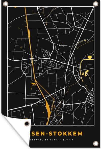 Muurdecoratie Stadskaart - Plattegrond - Dilsen-Stokkem - Kaart - Goud - 120x180 cm - Tuinposter - Tuindoek