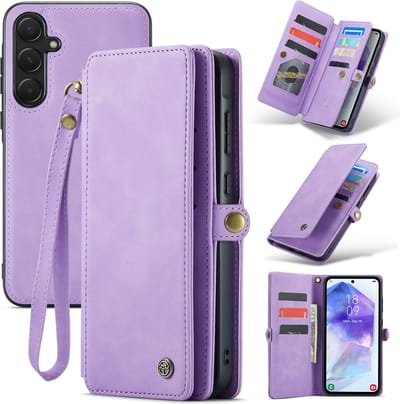 Casemania Hoesje Geschikt voor Samsung Galaxy A55 - Bright Lila - 2 in 1 Portemonnee Book Case met Extra Vakken