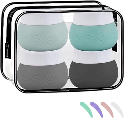 Famanu – Siliconen reisflessen - 30 ml potjes - crèmepotjes om te vullen - lekvrij - 4 kleuren cosmetische crèmehouder met doorzichtig zakje voor cosmetica - lotion - crème - maskers - BPA-vrij