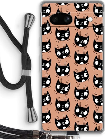 Case Company® - Hoesje met koord geschikt voor Google Pixel 7A hoesje met Koord - Kat - Telefoonhoesje met Zwart Koord - Bescherming aan alle Kanten en Over de Schermrand