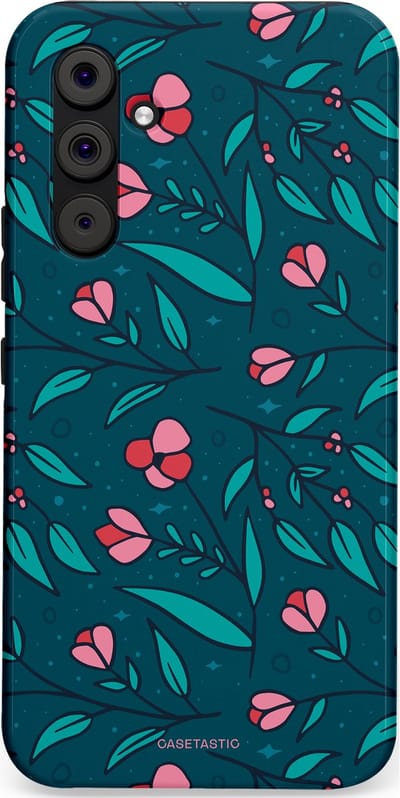 Casetastic hoesje geschikt voor Samsung Galaxy A54 (2023) 5G - Dubbellaagse bescherming - Blauwe Groene Bloemenpracht - Fashion Case - Petrol Donkergrijs