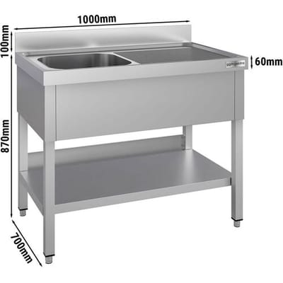 GGM Gastro Spültisch ECO - 1000x700mm - mit Grundboden - mit 1 Becken links Zilver