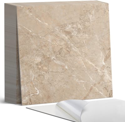 Coloray Plaktegels - Natuurlijk marmerpatroon Zelfklevende Tegels - 20 cm x 20 cm - Beige Plaktegels - 20 stuks - Vierkant PVC Tegels - Plaktegels Badkamer - Plaktegels Vloer - Vinyl Tegels - Wandtegel Zelfklevend