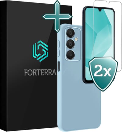 Hoesje Met 2x Screenprotector - Geschikt voor Samsung Galaxy A16 - Sterk & Shockproof - Telefoon Hoes - Back Cover - Siliconen Case - Lichtblauw