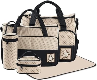 Set van 5 luiertassen voor baby's, verstelbare schoudertas met handvat, veelzijdig gebruik, ruim ontwerp met meerdere vakken