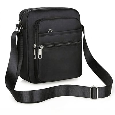 Zwarte crossbody tas heren schoudertas met meerdere ritsvakken verstelbare schouderband compacte casual werktas sling bag grote capaciteit
