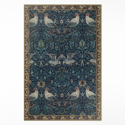 Wallfluent Vinyl Tapijt - Vogel In Het Veld Door William Morris Vinylmat - 60 x 90 cm - Rechthoek Vloerkleed Op Vinyl - Blauw PVC Floor Mat - Haltapijt - Kantoortapijt