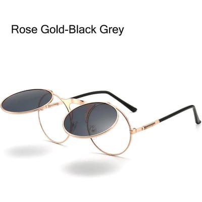 Vintage Ronde Klap-Omhoog Zonnebril voor Dames en Heren Cirkel Steampunk UV400 Bescherming Zonnebril 90s Retro Bril Kostuum Oogbril gray