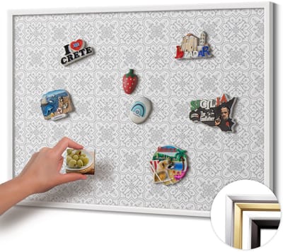 Wallfluent - Grijs Magnetisch Bord met Kleurvariaties - 80 cm x 60 cm - Magneetbord met Witte Frame - Regelmatig ornamentpatroon - Magnetisch Bord Kindvriendelijk - Magnetisch Bord Rechthoekig - Memobord Magnetisch