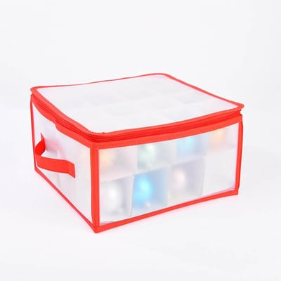 Kerstbal Opbergdoos Met Vakken Handvatten En Dubbele Ritsen Geschikt Voor Tot 32 Ballen Doorschijnende Opbergbox Voor 7.5 Cm Kerstboom Versieringen Ordening En Bescherming