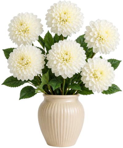 Mica Decorations Kunstbloem Dahlia Floristic - 6x - H75 cm - wit - kunststof - stelen kunstbloemen - boeket - bloemetjes