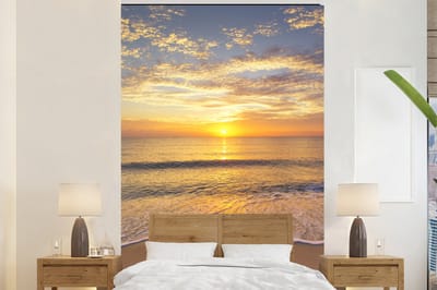 Behang - Fotobehang Strand - Zonsondergang - Zee - Breedte 180 cm x hoogte 280 cm
