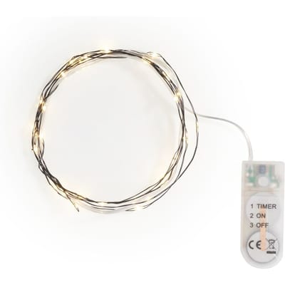Micro LED snoer lampjes, met timer, zwarte draad, 30 LED's