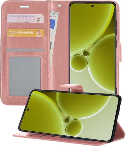 Hoesje - Met Pasjeshouder - Geschikt voor OnePlus Nord 3 - Luxe Bookcase Portemonee - Flip Case - Kunstleer Book Case - Flipcase - Book Cover - Walletcase - Portemonneehoes - Telefoonhoesjes - Rosé goud