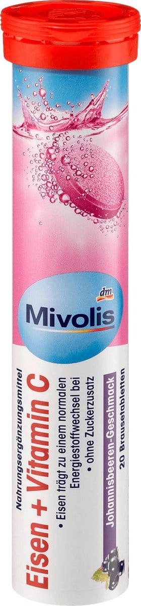 Mivolis IJzer + vitamine C bruistabletten - Geen toegevoegde suiker - Bes smaak (20 stuks)