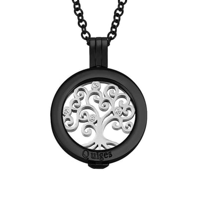 Quiges - RVS 25mm Munthouder Zwart met Ketting en Munt - EPRHZ2464