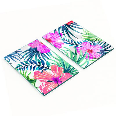 Glazen snijplanken voor in de keuken met Hawaïaanse bloemenprint, 2x40x52 cm