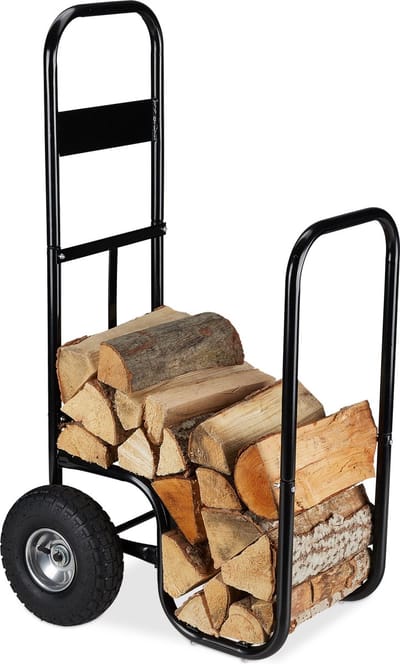 brandhoutrek - 2 wielen - 60 kg - binnen - buiten - staal - haardhout - opslag - zwart