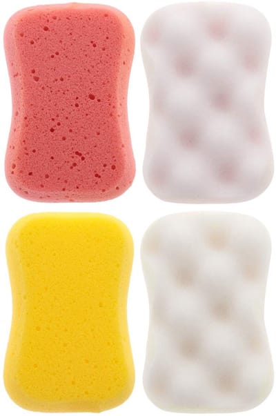 Dailygoods- Badspons Zacht - Natuurvezel - Peeling/Massagespons - Douche Spons - 4 Stuks - Hoogwaardig Materiaal - Lichaamsspons