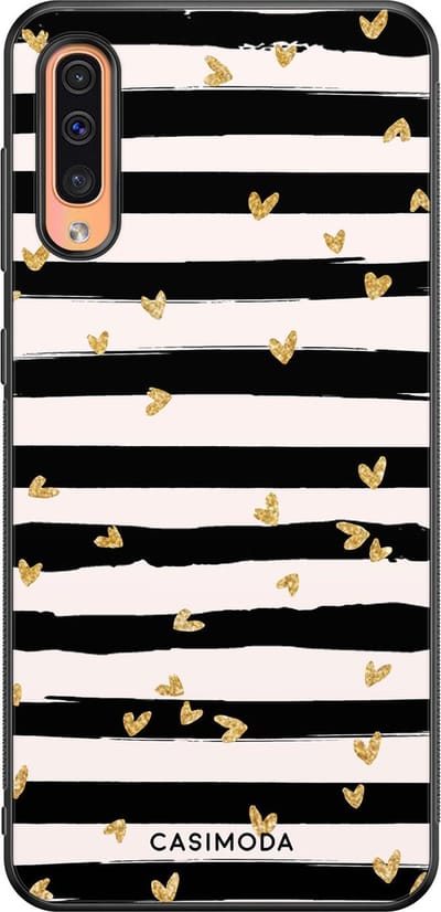 Casimoda® hoesje - Geschikt voor Samsung Galaxy A50 - Hart Streepjes - Zwart TPU Backcover - Gestreept - Zwart