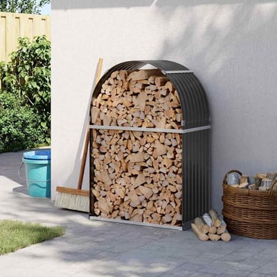 Houtmand - Brandhoutrek - Opslag Buiten - Veilige Wandmontage - 80x45x120 cm - Antraciet