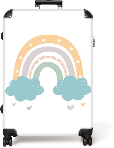 NoBoringSuitcases.com® - Koffer groot - Reiskoffer lichtgewicht - Regenboog - Meisjes - Hartjes - Pastel - Rolkoffer met 4 wielen - Grote trolley XL - 98 liter bagage