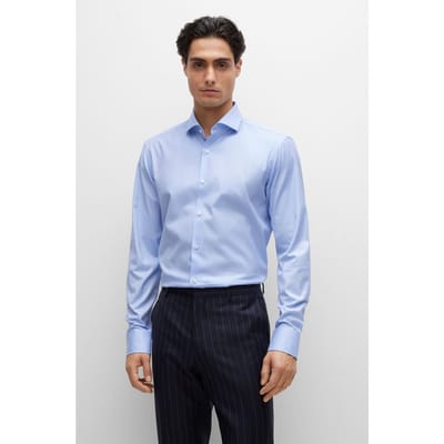 BOSS Joe regular fit overhemd - structuur - wit gestreept - Strijkvriendelijk - Boordmaat: 38
