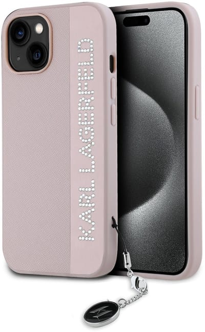 Karl Lagerfeld iPhone 14 Pro Max Backcover hoesje Saffiano rhinestones and charm - Roze