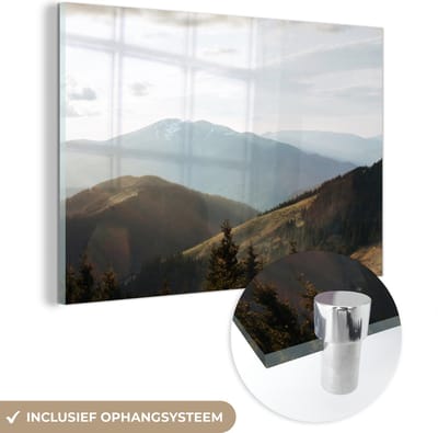 ® Glasschilderij 180x120 cm - Schilderij acrylglas - Het Oekraïense gebergte van het nationaal park Karpaten in Europa - Foto op glas - Muurdecoratie woonkamer - Wanddecoratie slaapkamer - Schilderijen