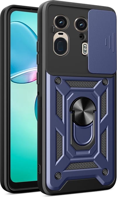 MobyDefend Hoesje - Geschikt voor Motorola Edge 50 Ultra - Pantsercase Met Draaibare Ring - Blauw