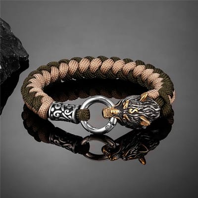 Retro Noorse Odin's Wolf Survival Armbanden Heren Viking Geri&Freki Roestvrijstalen Paracord Touw Armbanden Handgemaakte Outdoor Sieraden 19cm black