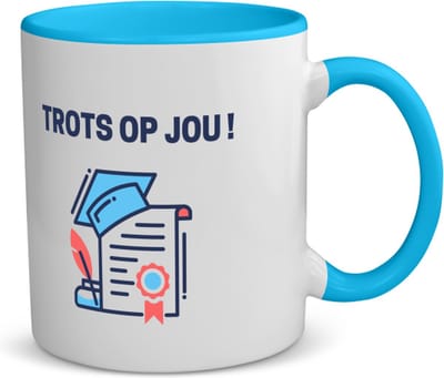 Akyol - trots op jou! koffiemok - theemok - blauw - Felicitatie - iemand die is geslaagd - gefeliciteerd - examen - school - diploma gehaald - cadeau - kado - geschenk - 350 ML inhoud