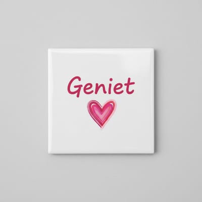 Keramische Tegel “Geniet” met Hart Design – Minimalistische Inspirerende Wanddecoratie – 15 x 15 cm