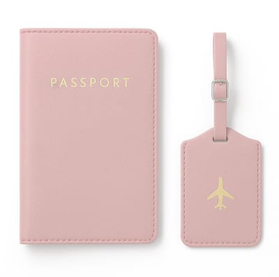 BOTC Paspoort hoesje - Met bagagelabel - Paspoorthouder - Beschermhoes voor Paspoort & Kaarthouder - Roze