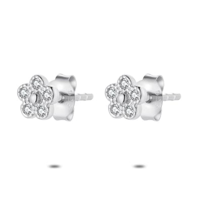 Twice As Nice Oorbellen in zilver, bloem, 5 zirkonia