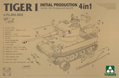 Takom Modelbouwpakket Militaire voertuigen - 2197 Tiger I Initial Production WWII - 4 Bouwopties - s.Pz.Abt.502 - Duitse Zware Tank Plastic - 1:35 - Modelbouw
