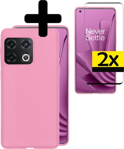Hoesje - Met 2x Screenprotector - Geschikt voor OnePlus 10 Pro - Sterk & Shockproof - Back Cover - Siliconen Case - Telefoon Hoes - Telefoonhoesjes - Lichtroze