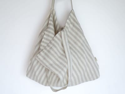Linnen Label - Duurzaam 100% Europees gewassen linnen Mom bag/ Schoudertas met binnenvakje - 58x42cm met draagbanden 80cm - Lichte streep