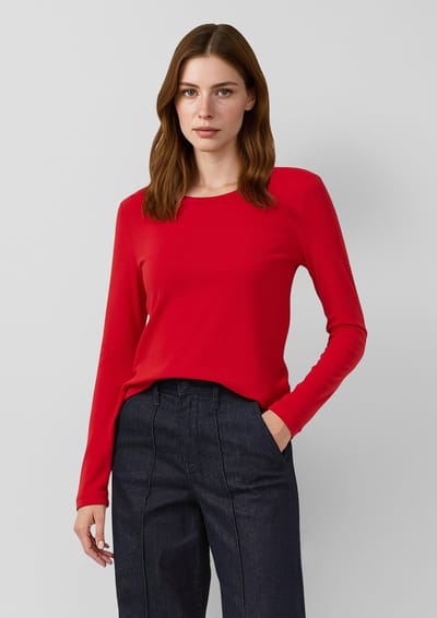 Slim Fit Lange Mouw Geribbelde Jersey T-shirt Met Ronde Hals Dames s.Oliver