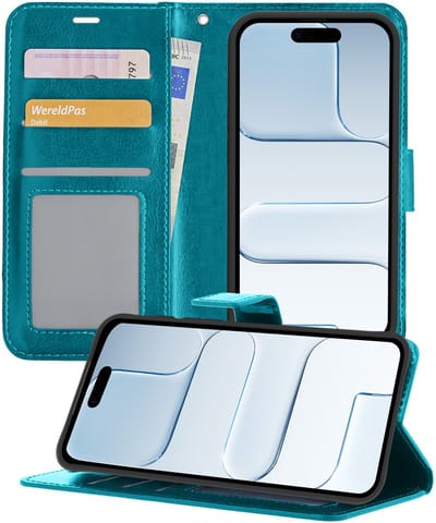 Hoesje - Geschikt voor Apple iPhone Air - Luxe Bookcase - Walletcase Hoes - Portemonnee - Cover - Telefoonhoes - Turquoise