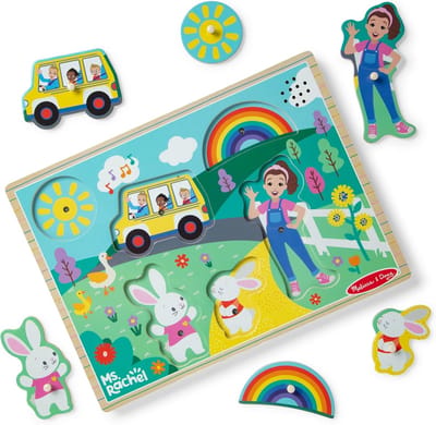 Houten Liedjes Puzzel - Vingerpuzzel Muziek - Peuter Educatie - Lichtgevoelige Geluiden - 6 Delig - Meerkleurig