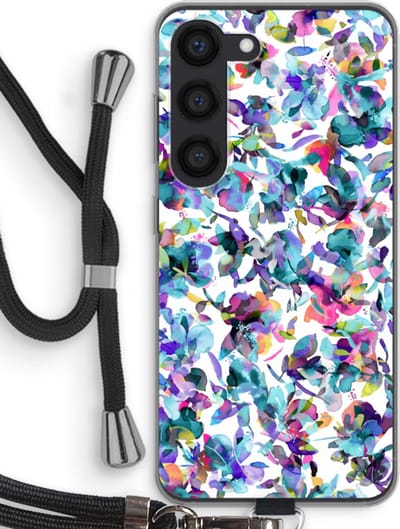 Hoesje met koord geschikt voor Samsung Galaxy S23 hoesje met Koord - Hibiscus Flowers - Telefoonhoesje met Zwart Koord - Bescherming aan alle Kanten en Over de Schermrand